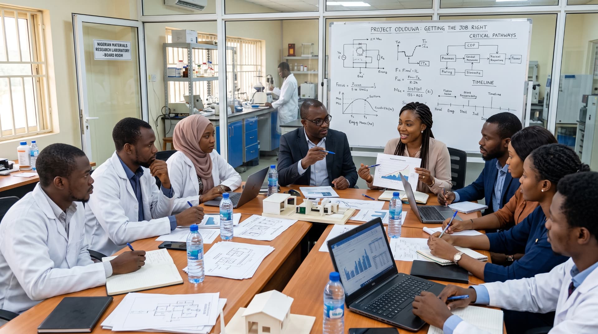 Chrysolite Scientific team discussing a laboratory project in the board room